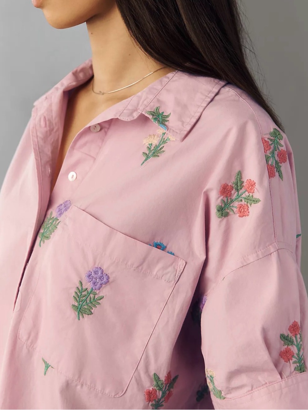Maeve Mabel Boxy Embroidered Oxford Shirt - Picture 2 of 8